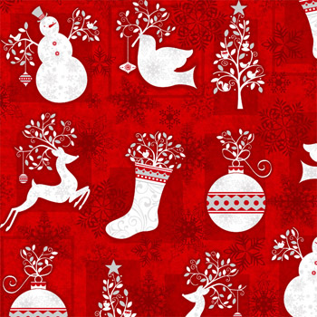 Holiday Frost by Henry Glass - Motifs Red - Click Image to Close